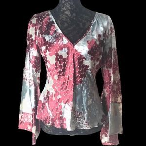 Rebecca Danenberg Blouse 100% Silk Bell Sleeve